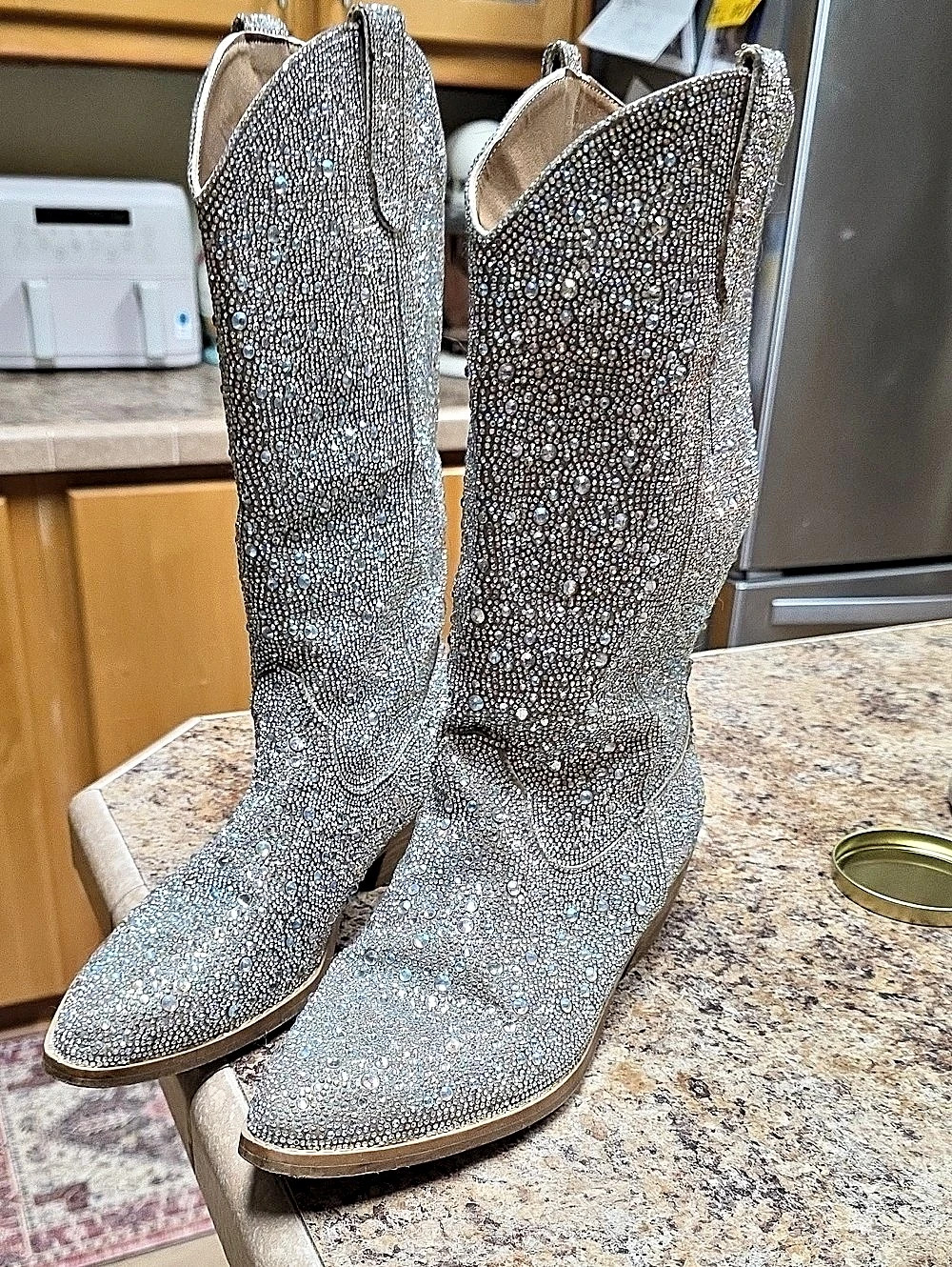 Steve Madden Rhinestone Cowboy Boots in Silver Size 8
